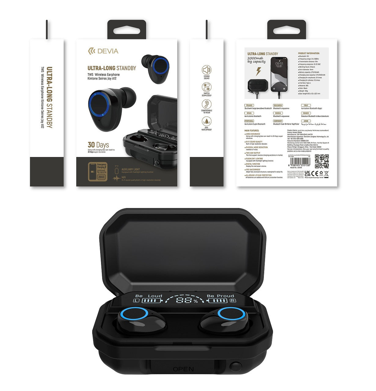 Devia - Auricolari TWS Joy A12 con scatola di ricarica PowerBank