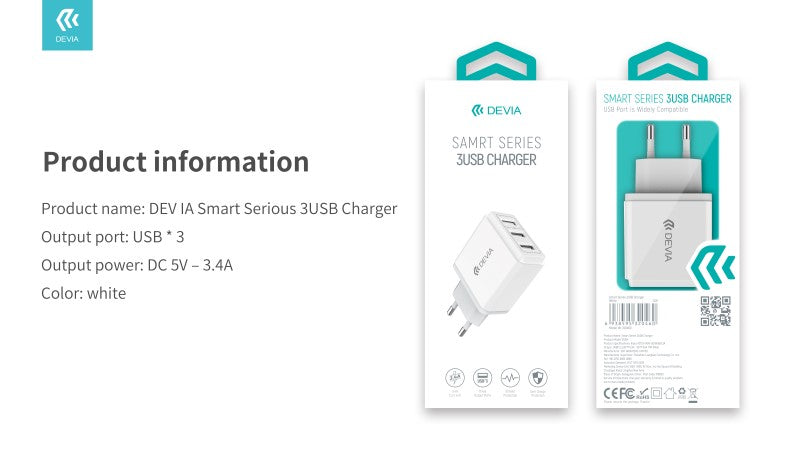 Devia - Alimentatore con tre uscite USB 3.4 Amper - DECG3460W